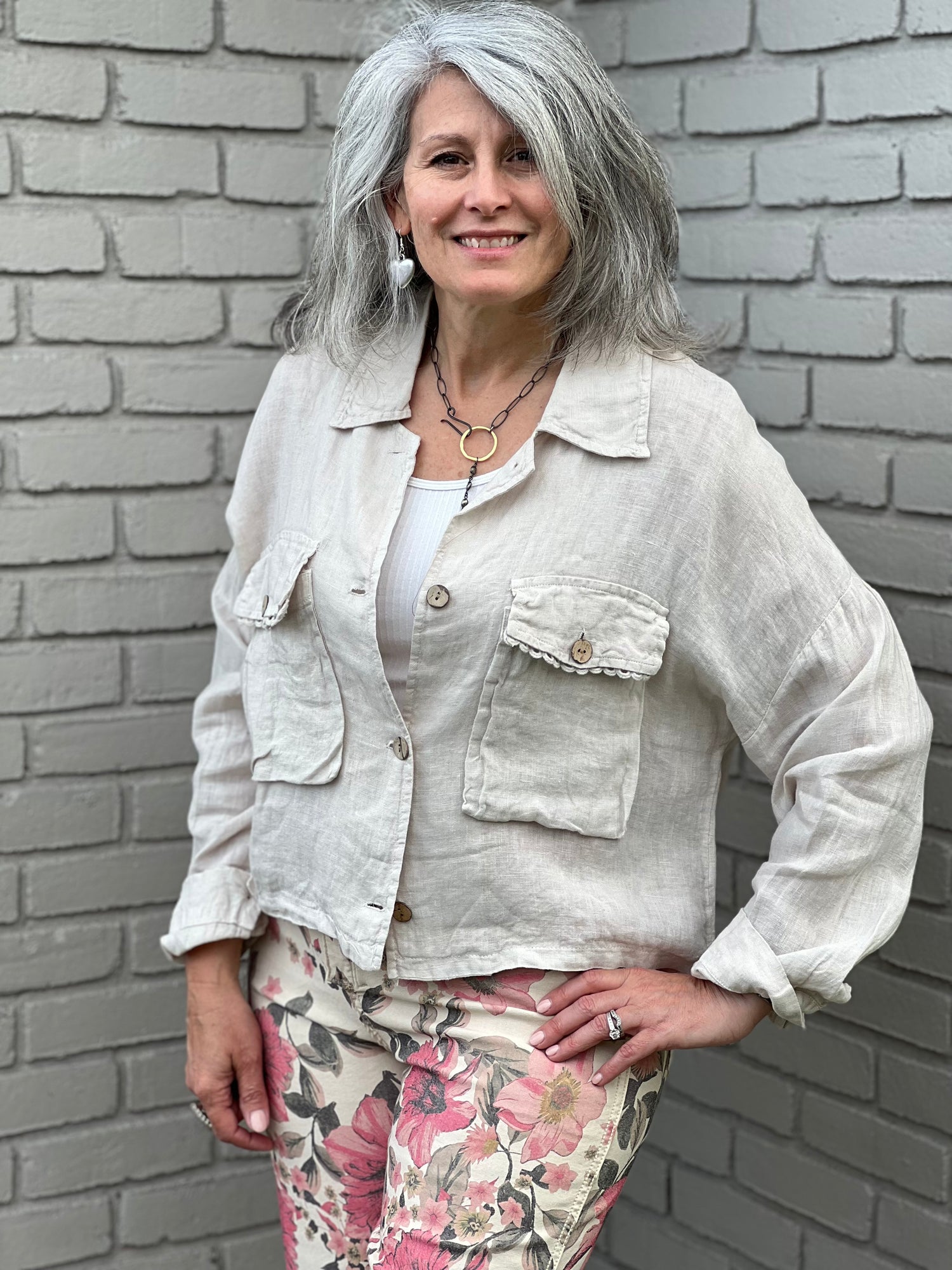 Crop Linen Beige Jacket