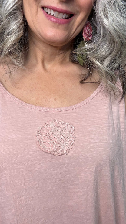 Cami Lace Inset and Raw Edges Pink