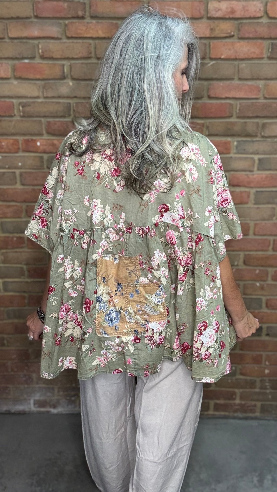 Flower Print Patchwork Loose Top - Vintage Vault Boutique
