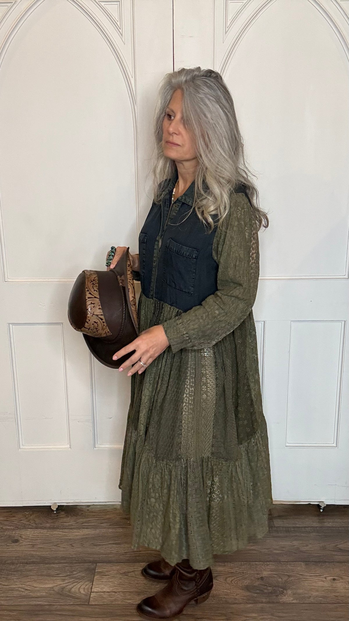 Button Front Patchwork Dress