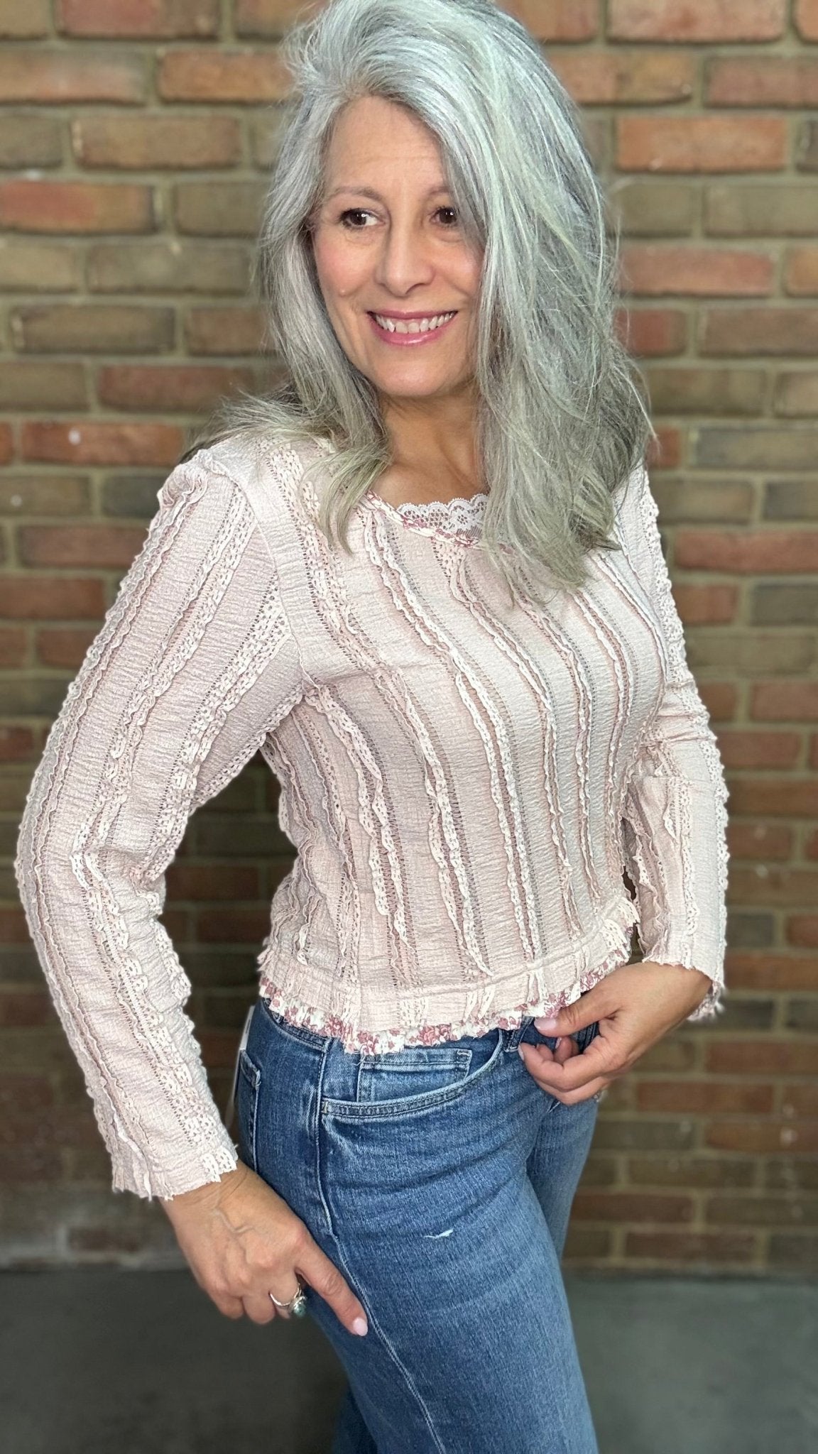 Pink Lace Detail Top - Vintage Vault Boutique