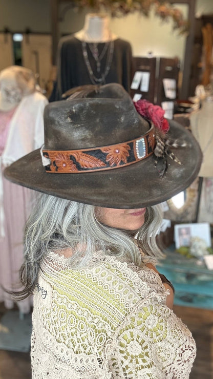Red Rose Brown Cowboy Hat by A Rare Bird - Vintage Vault Boutique