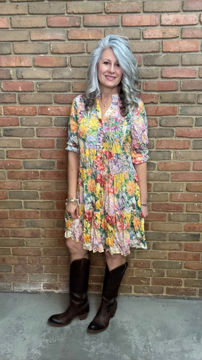 Garden Floral Print Tiered Dress - Vintage Vault Boutique