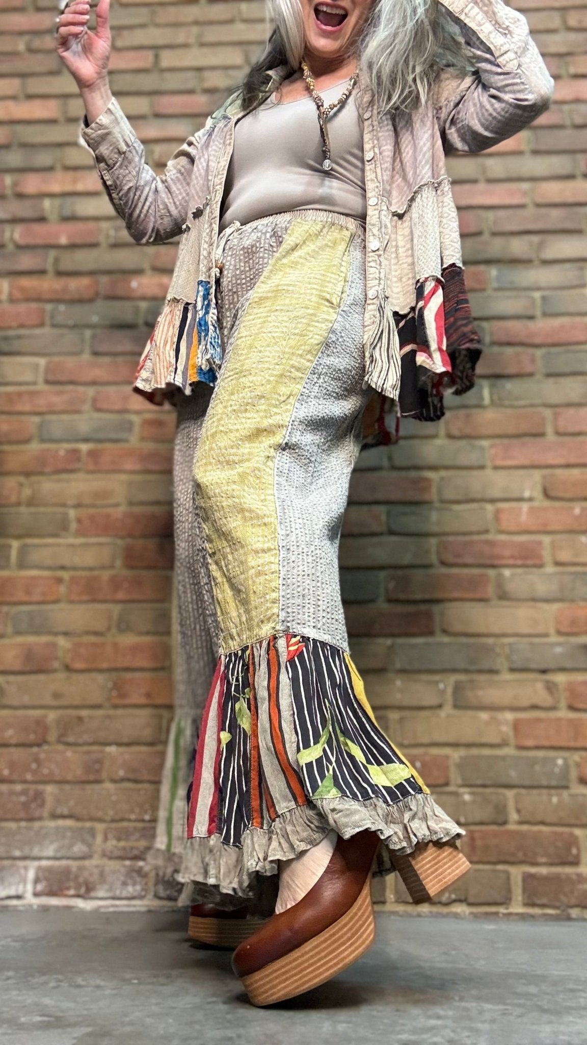 Boho Patchwork Stripe Pant - Vintage Vault Boutique