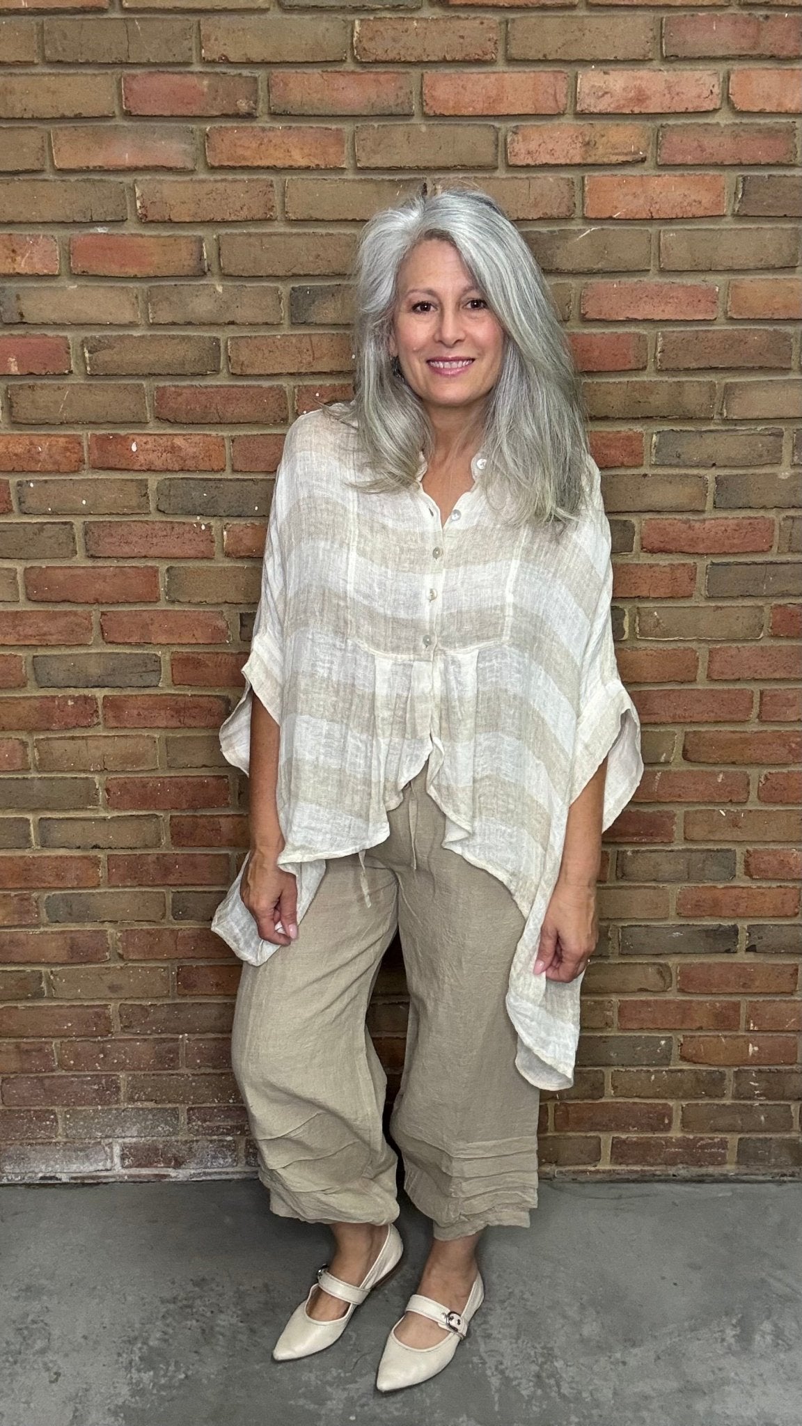 Natural Striped Shirt - Vintage Vault Boutique