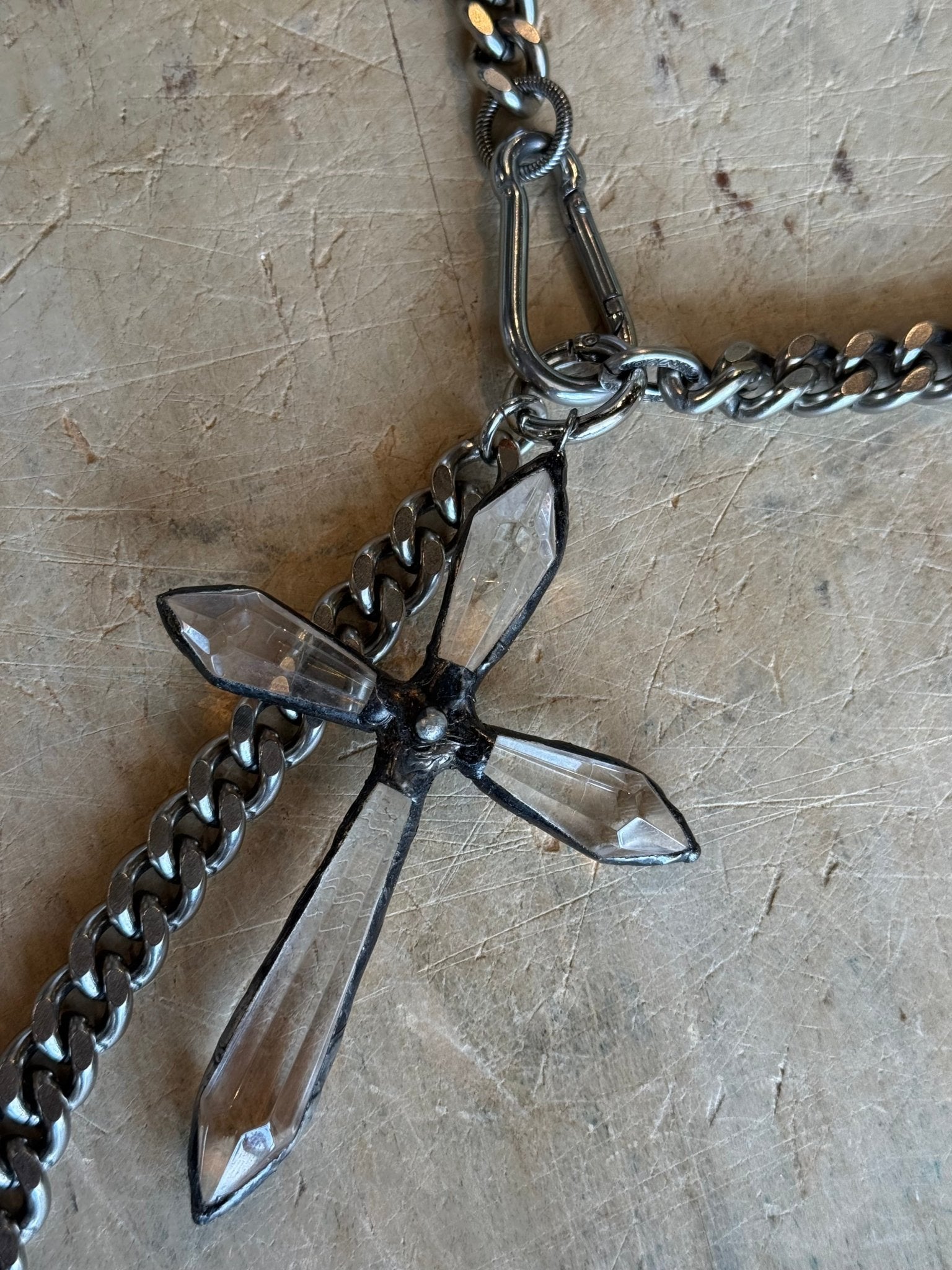 Large Crystal Cross on Curb Chain Necklace - Vintage Vault Boutique