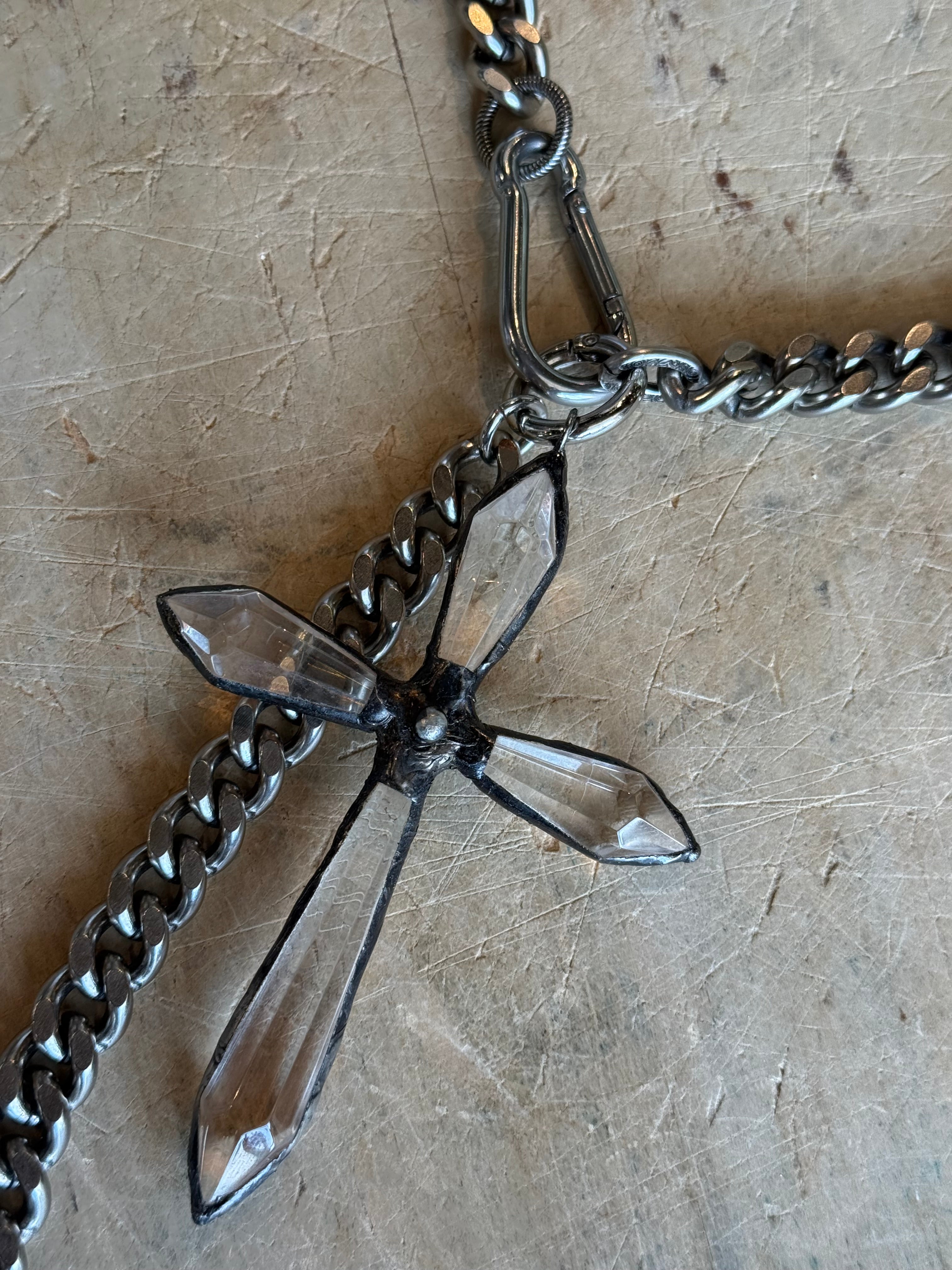 Large Crystal Cross on Curb Chain Necklace