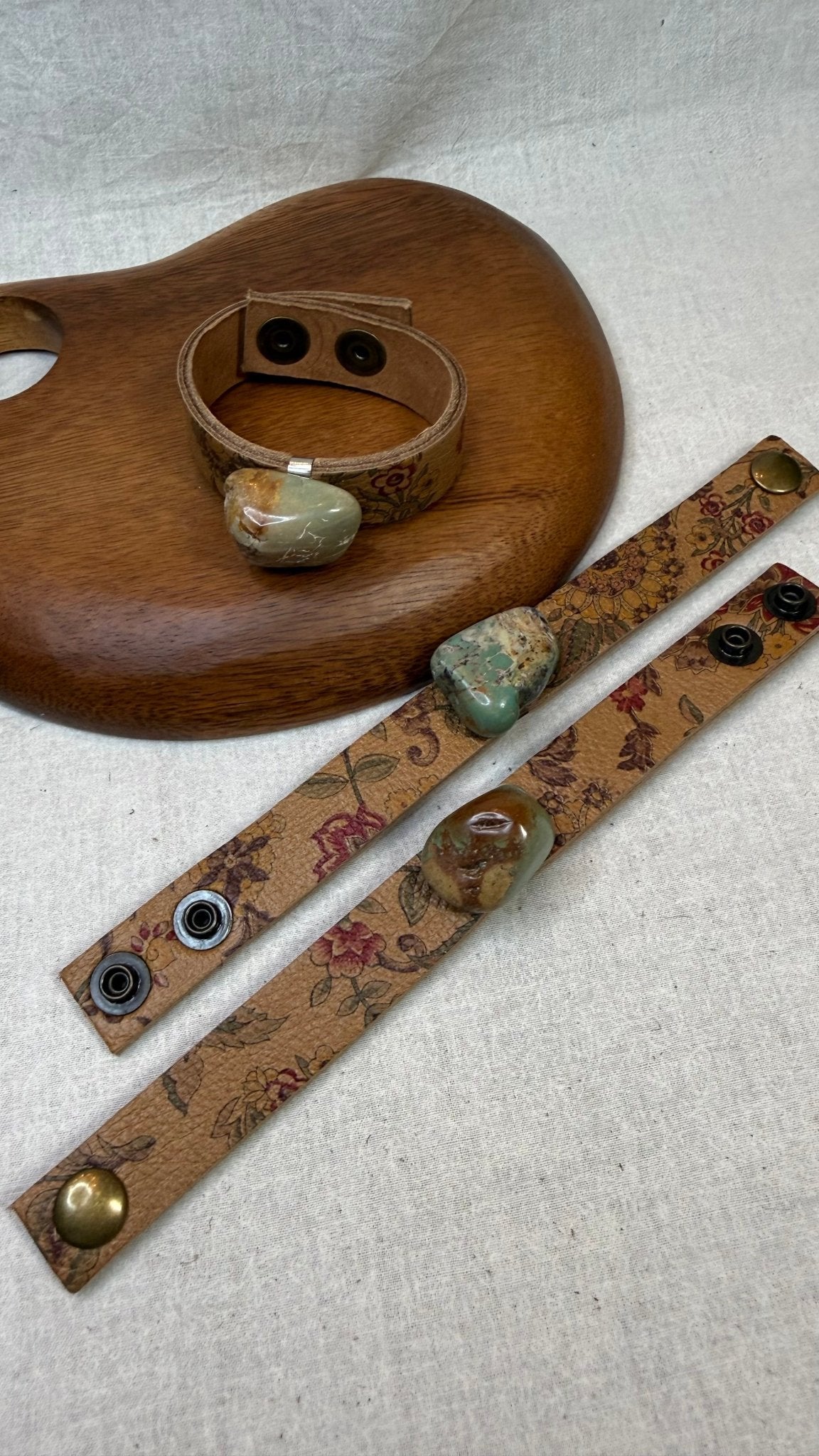 Floral Leather Bracelet with Turquoise Nugget - Vintage Vault Boutique