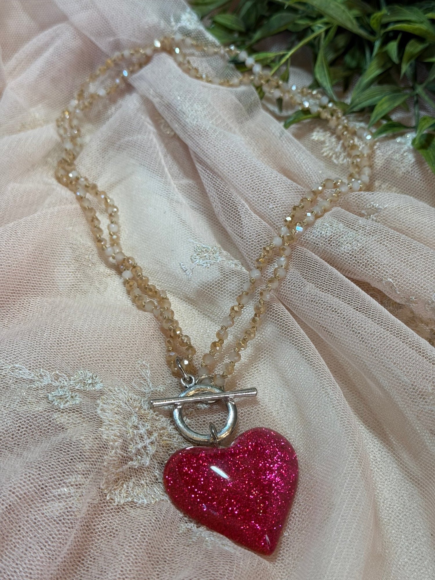 Glitter Roses Heart Necklace - Vintage Vault Boutique