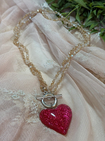 Glitter Roses Heart Necklace - Vintage Vault Boutique