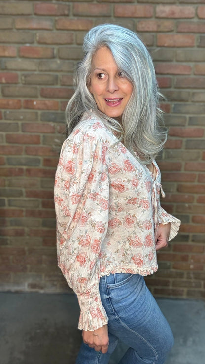 Flower Print Tie Front Top - Vintage Vault Boutique