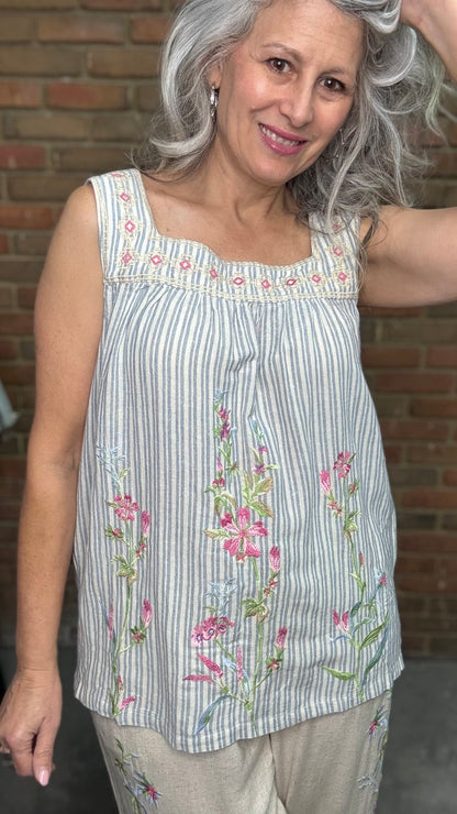 Linen Stripe Smock Tank