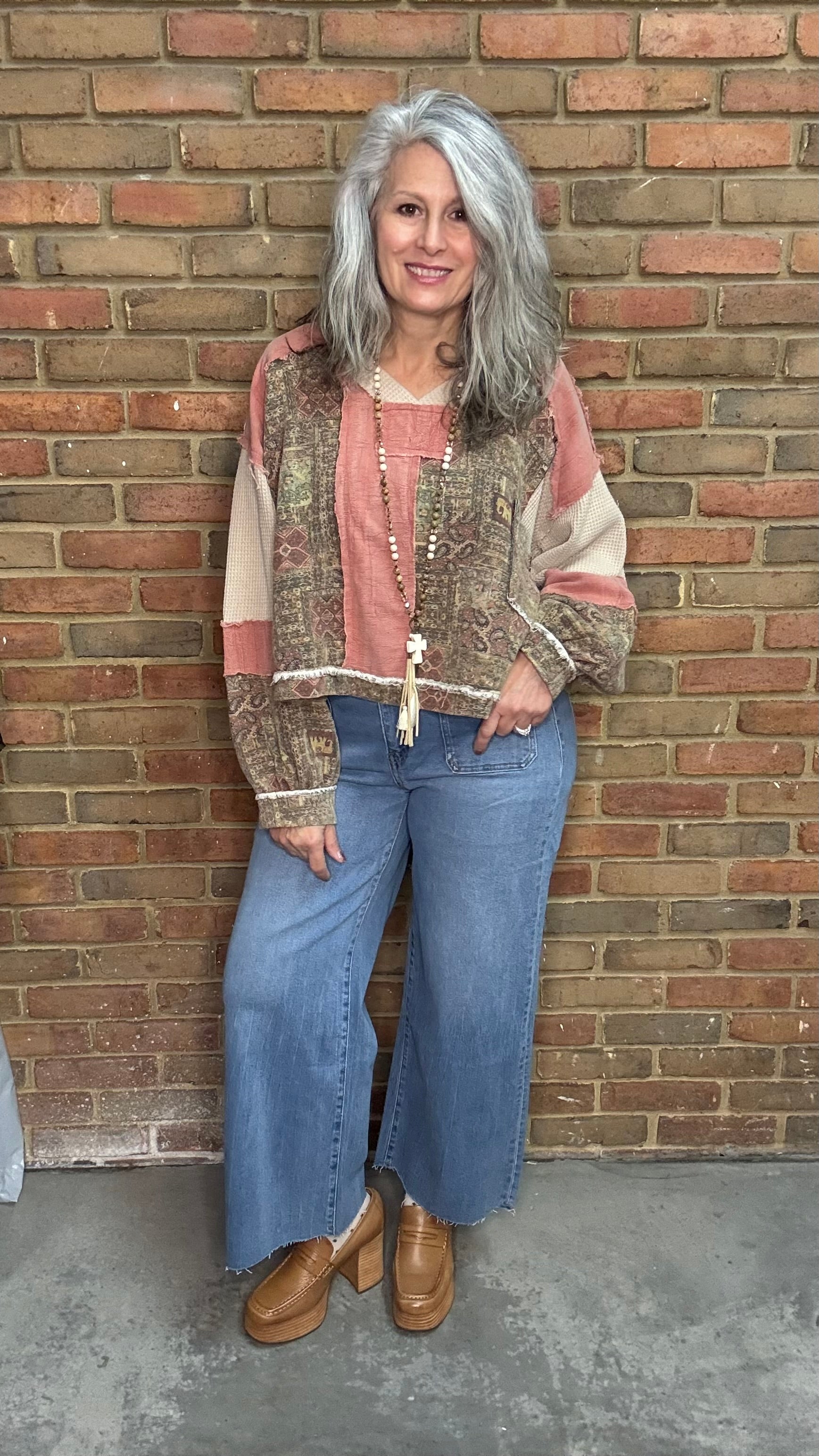 Brick Mix V-Neck Top