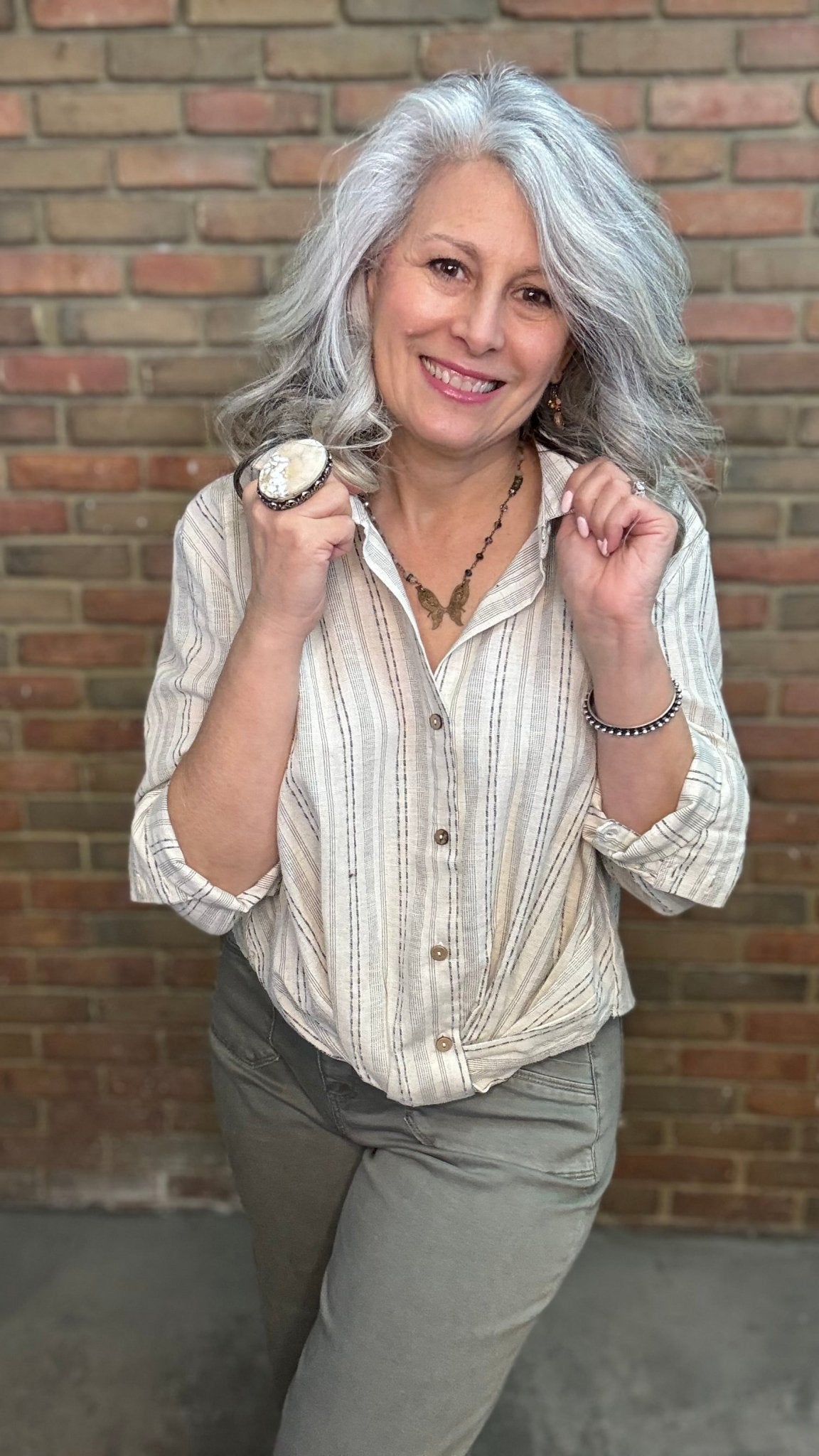 Yarn Dye Stripe Twist Shirt - Vintage Vault Boutique