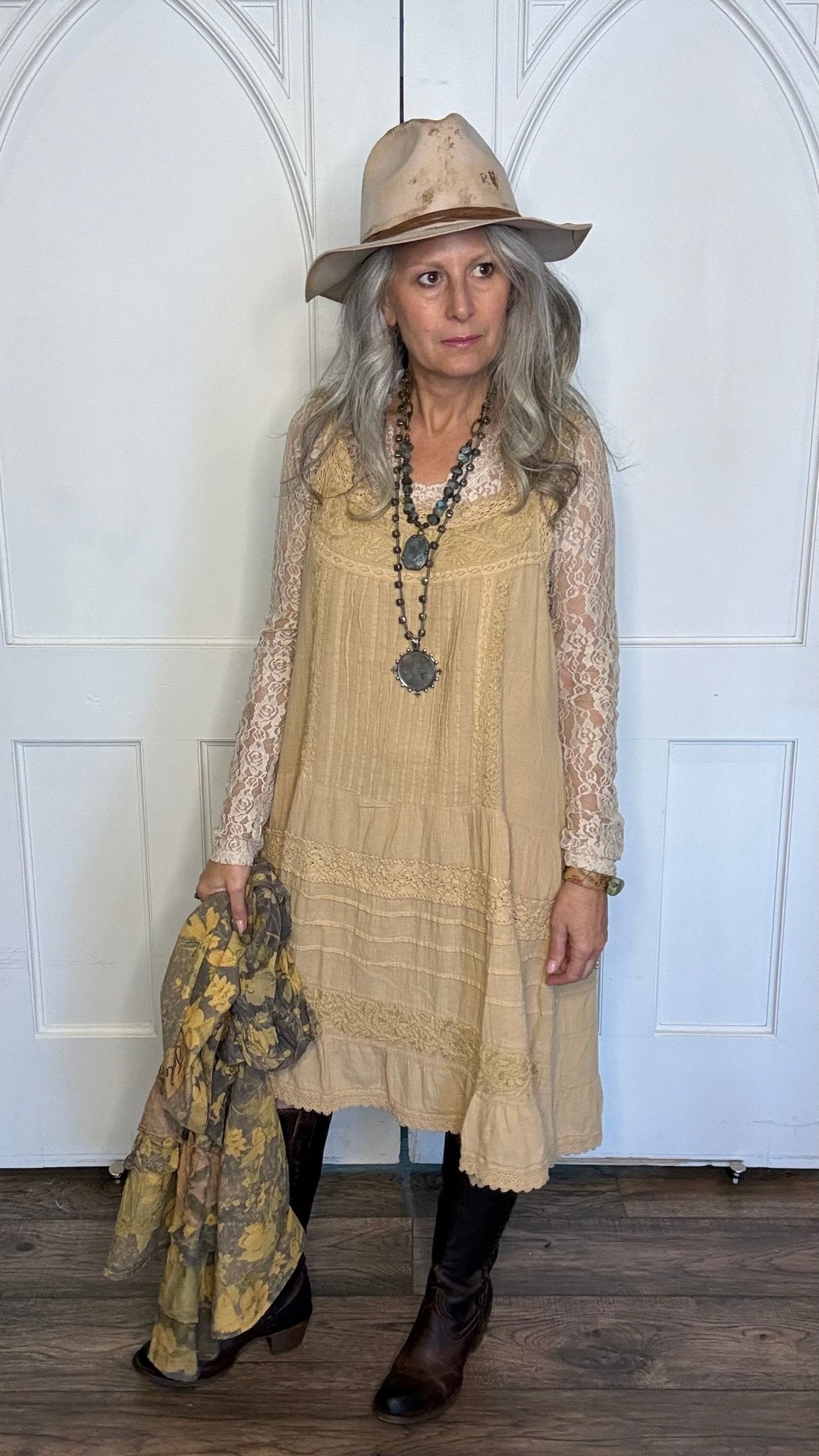 Sweet Magnolia Dress Oatmeal - Vintage Vault Boutique