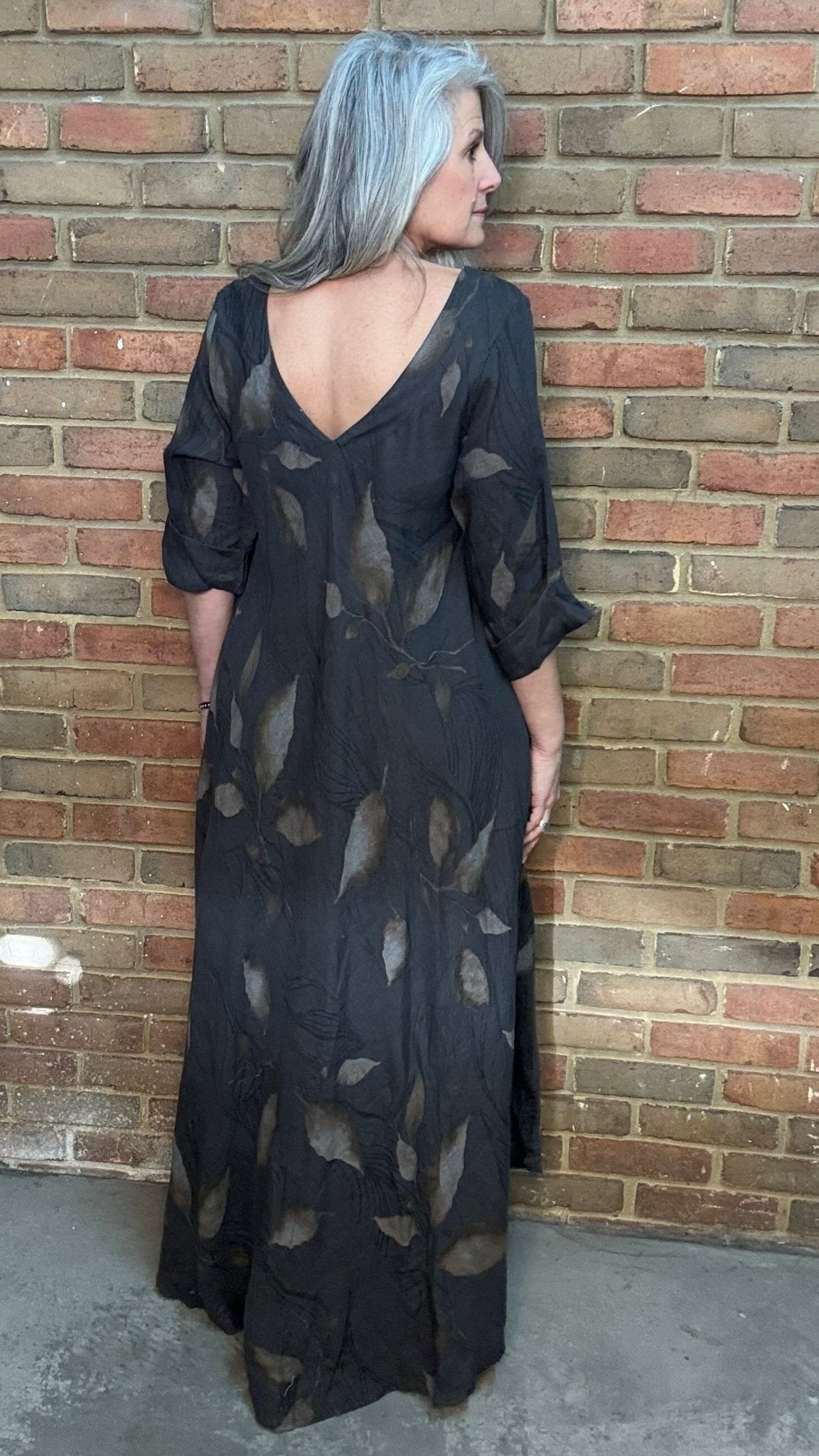Charcoal Printed Linen Dress - Vintage Vault Boutique