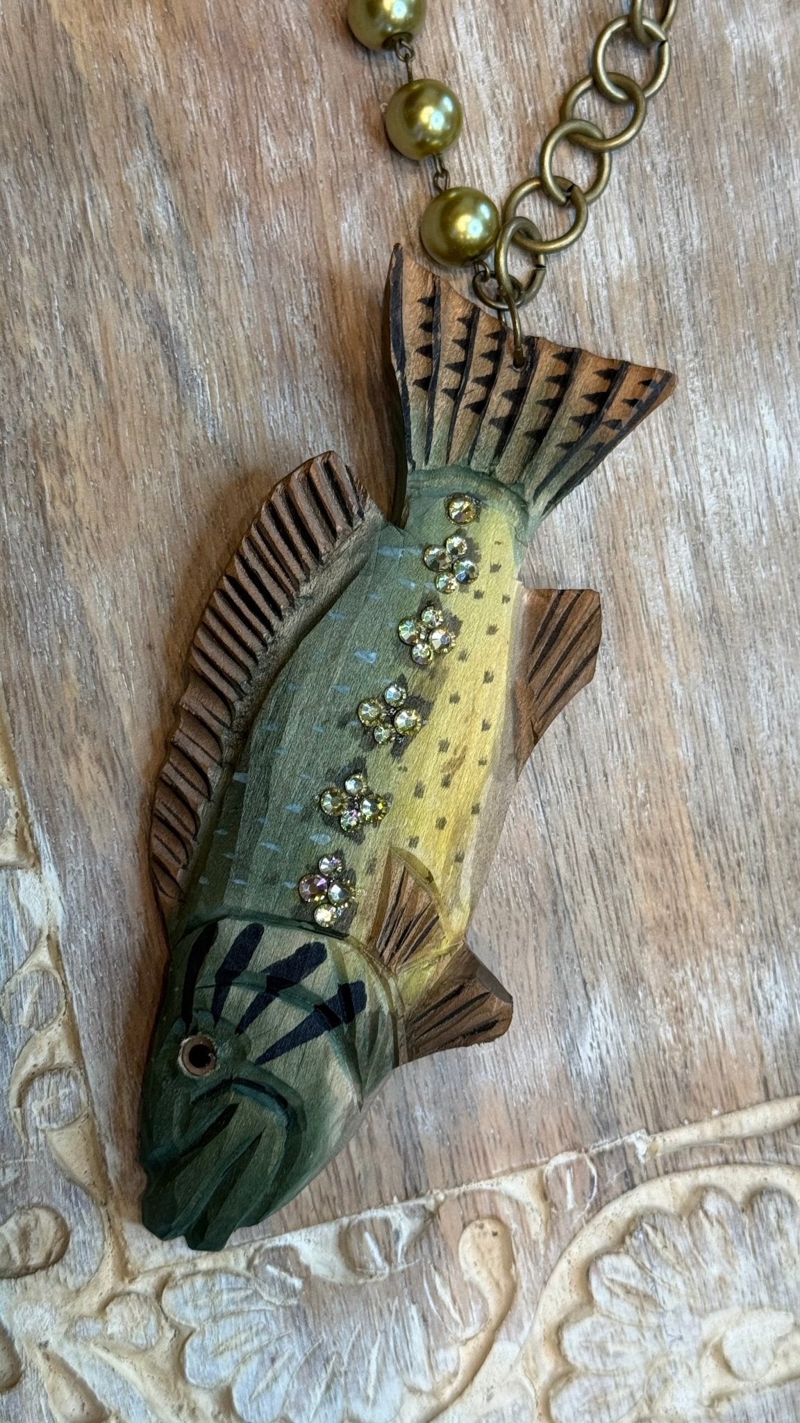 Wooden Fish with Star Beads Necklace - Vintage Vault Boutique