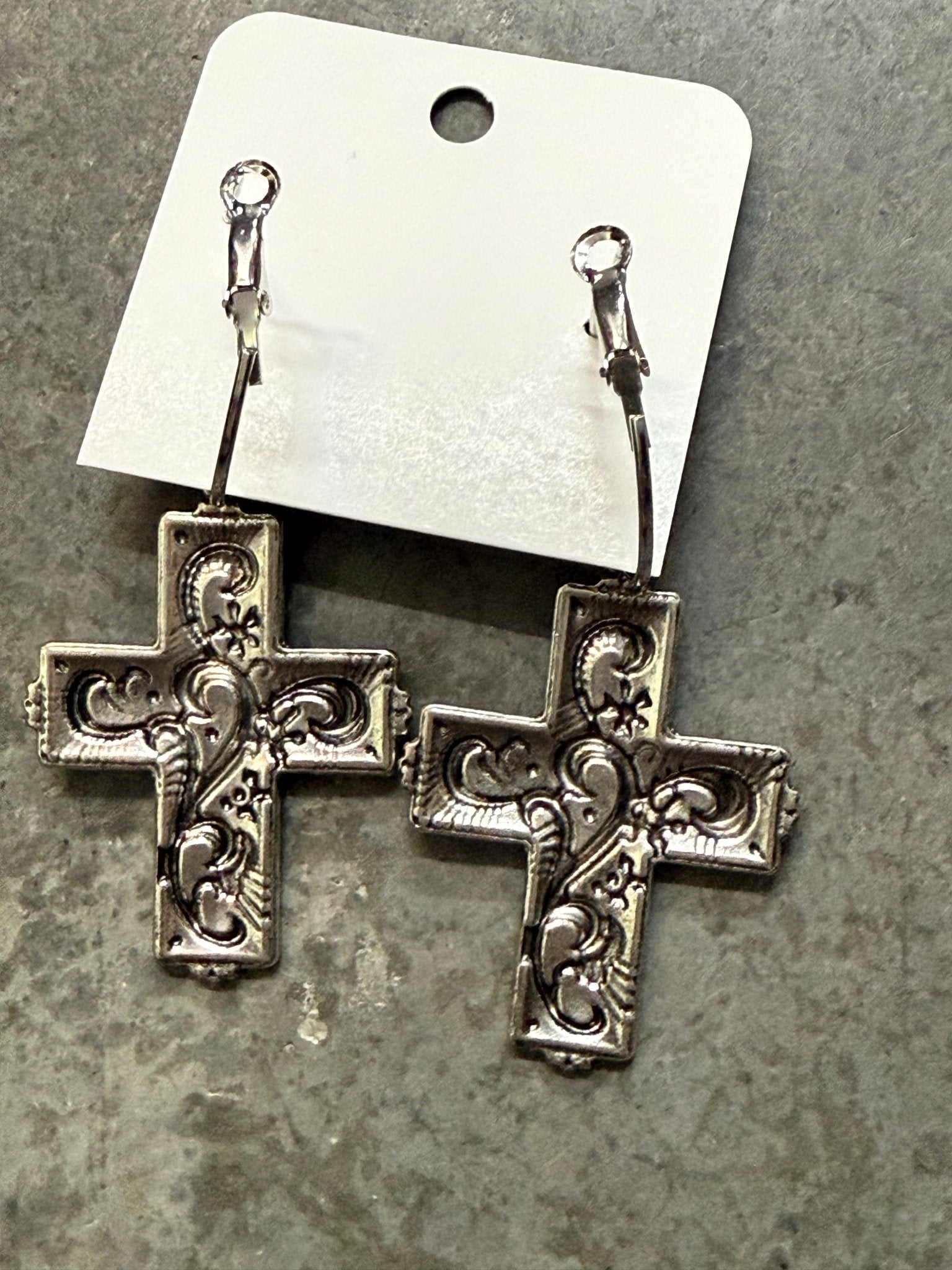 Cross Hoop Dangle Earring - Vintage Vault Boutique