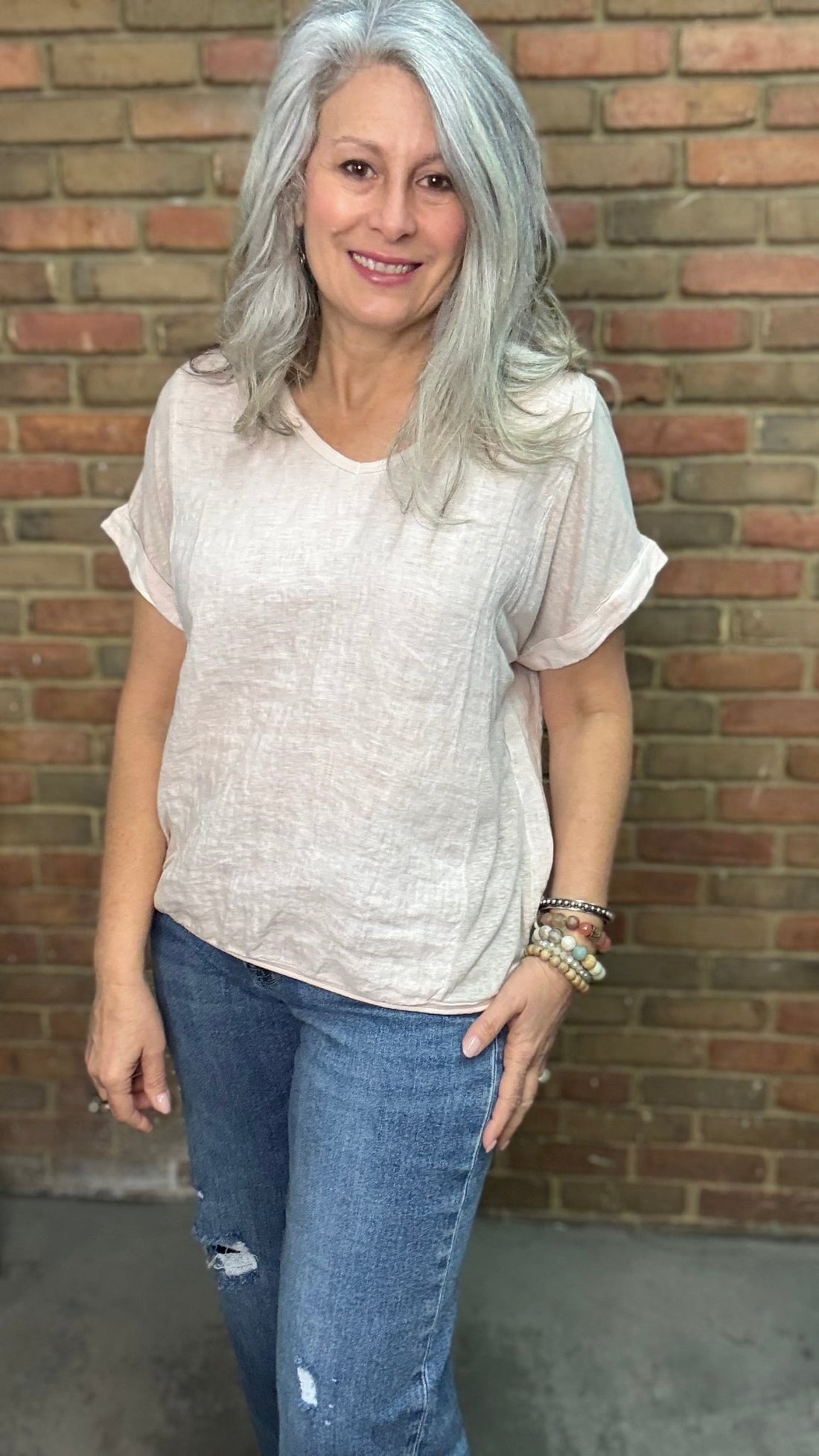 Blush V - Neck Top - Vintage Vault Boutique