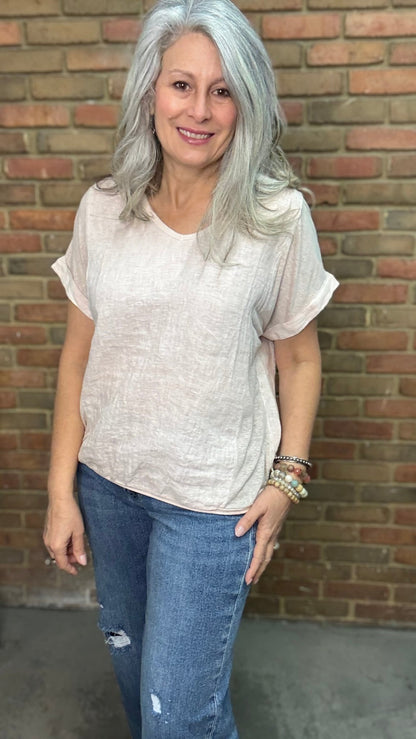 Blush V - Neck Top - Vintage Vault Boutique