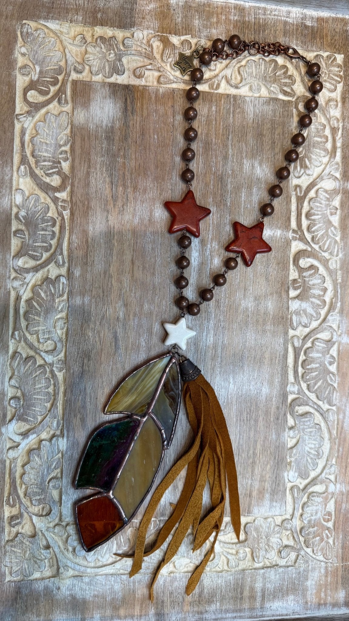 Stained Glass Feather Necklace - Vintage Vault Boutique