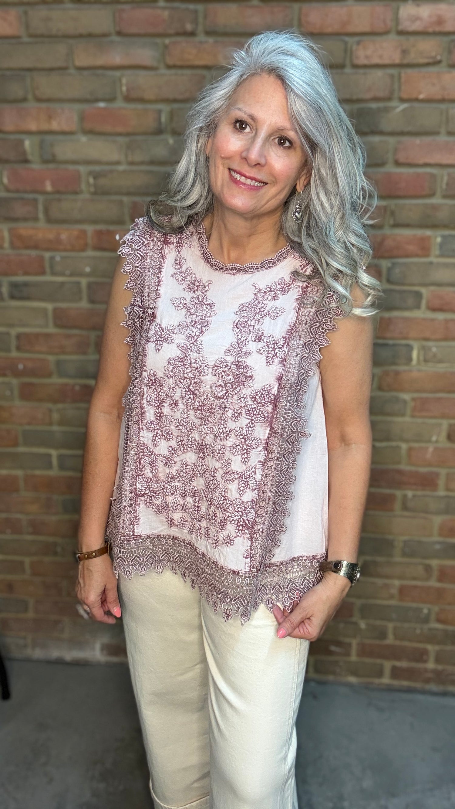 Floral Scalloped Embroidered Cotton Top