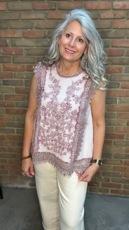 Floral Scalloped Embroidered Cotton Top