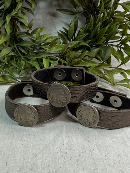 Buffalo Nickel Leather Snap Bracelet - Vintage Vault Boutique