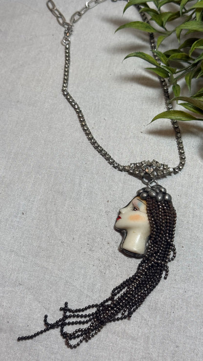 Vintage Face on Crystal Necklace