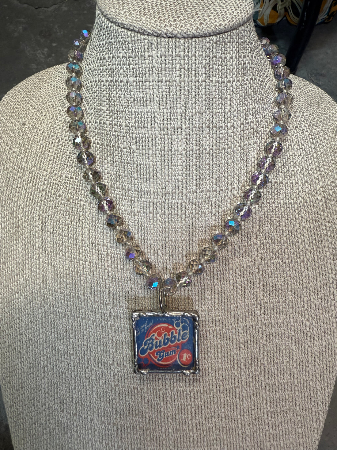 Bubble Gum on Crystal Necklace