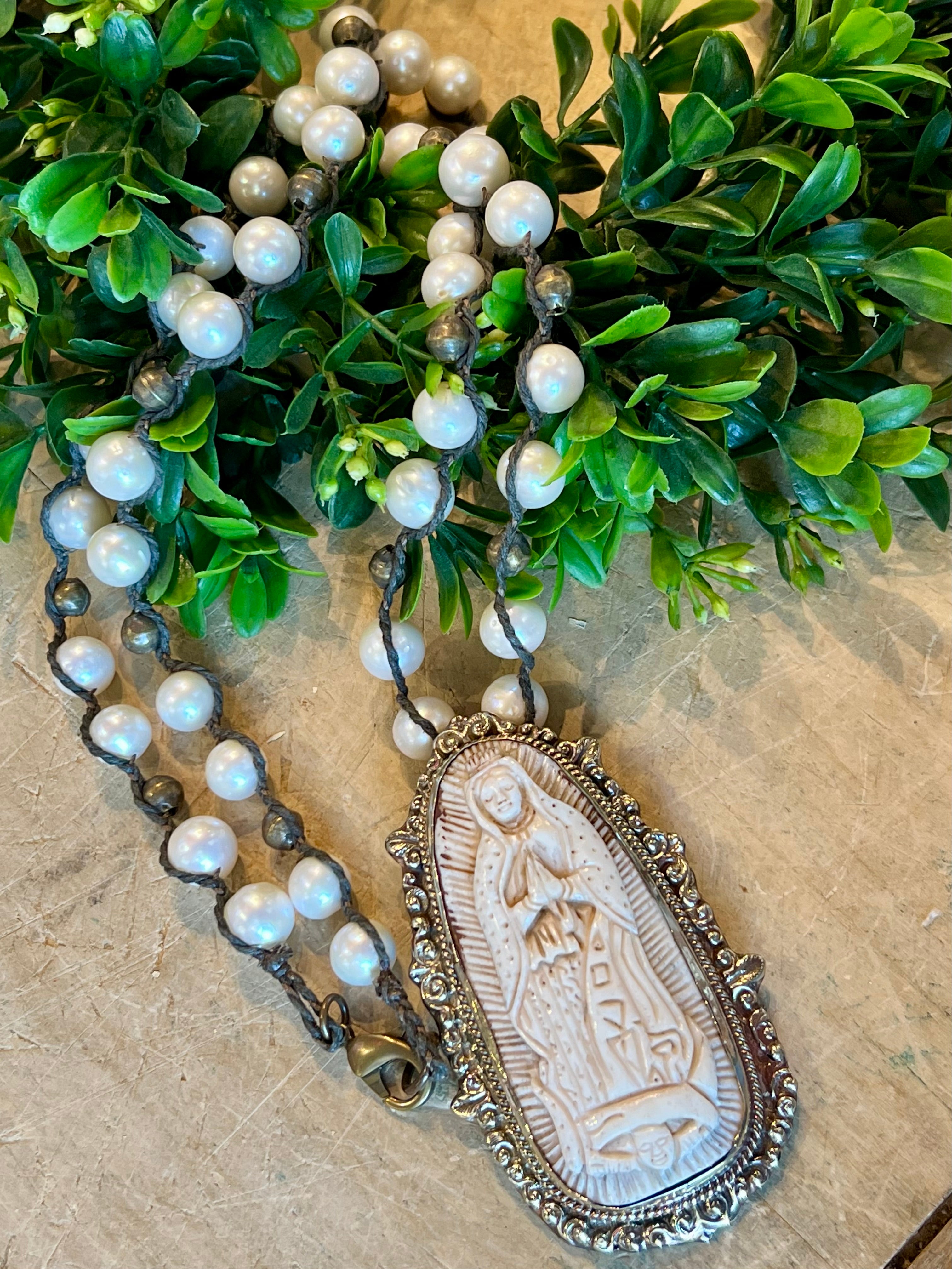 Bone Lady of Guadalupe Pearl Necklace