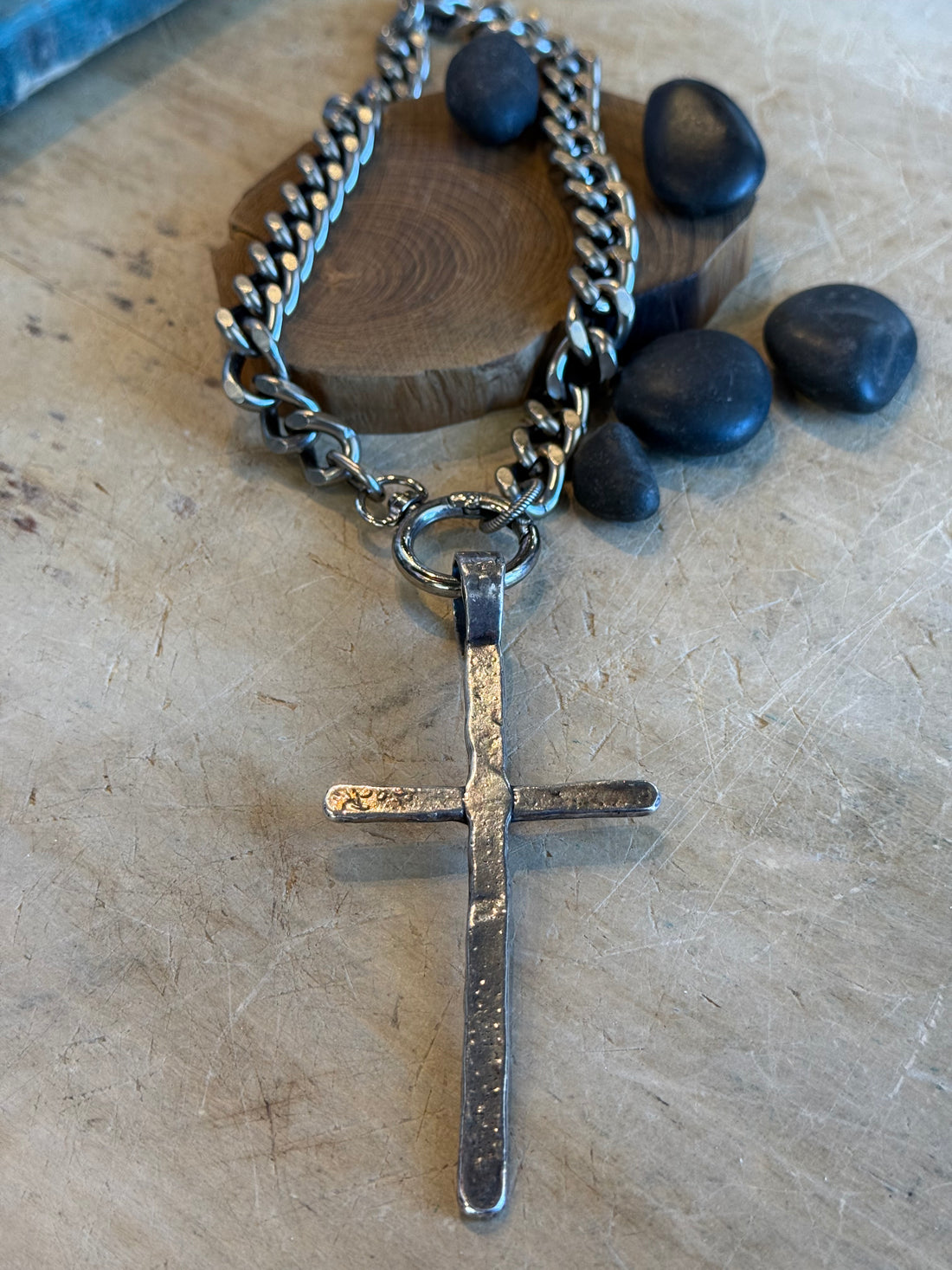 Extra Large Cross on Spring Closure Charm Holder Necklace