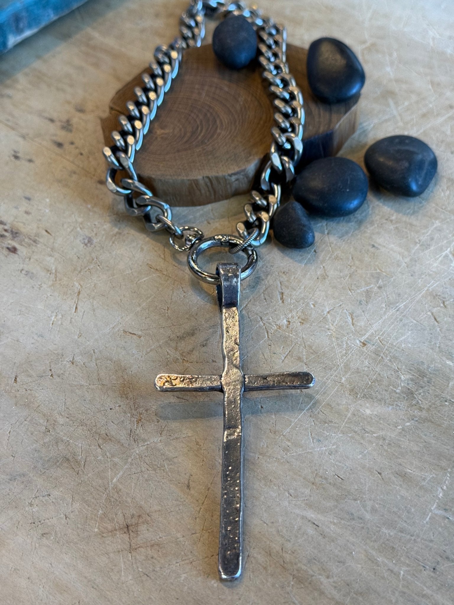 Extra Large Cross on Spring Closure Charm Holder Necklace - Vintage Vault Boutique