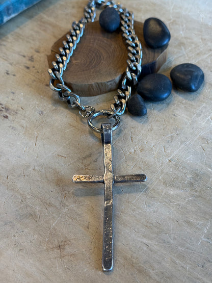 Extra Large Cross on Spring Closure Charm Holder Necklace