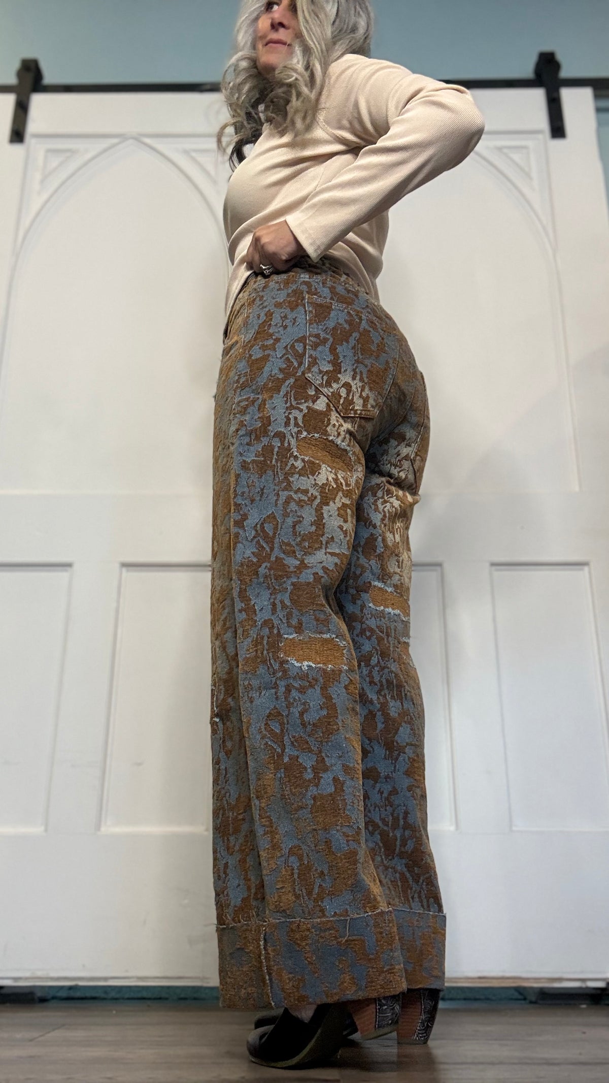 Burn Out Distressed Wide Leg Pants