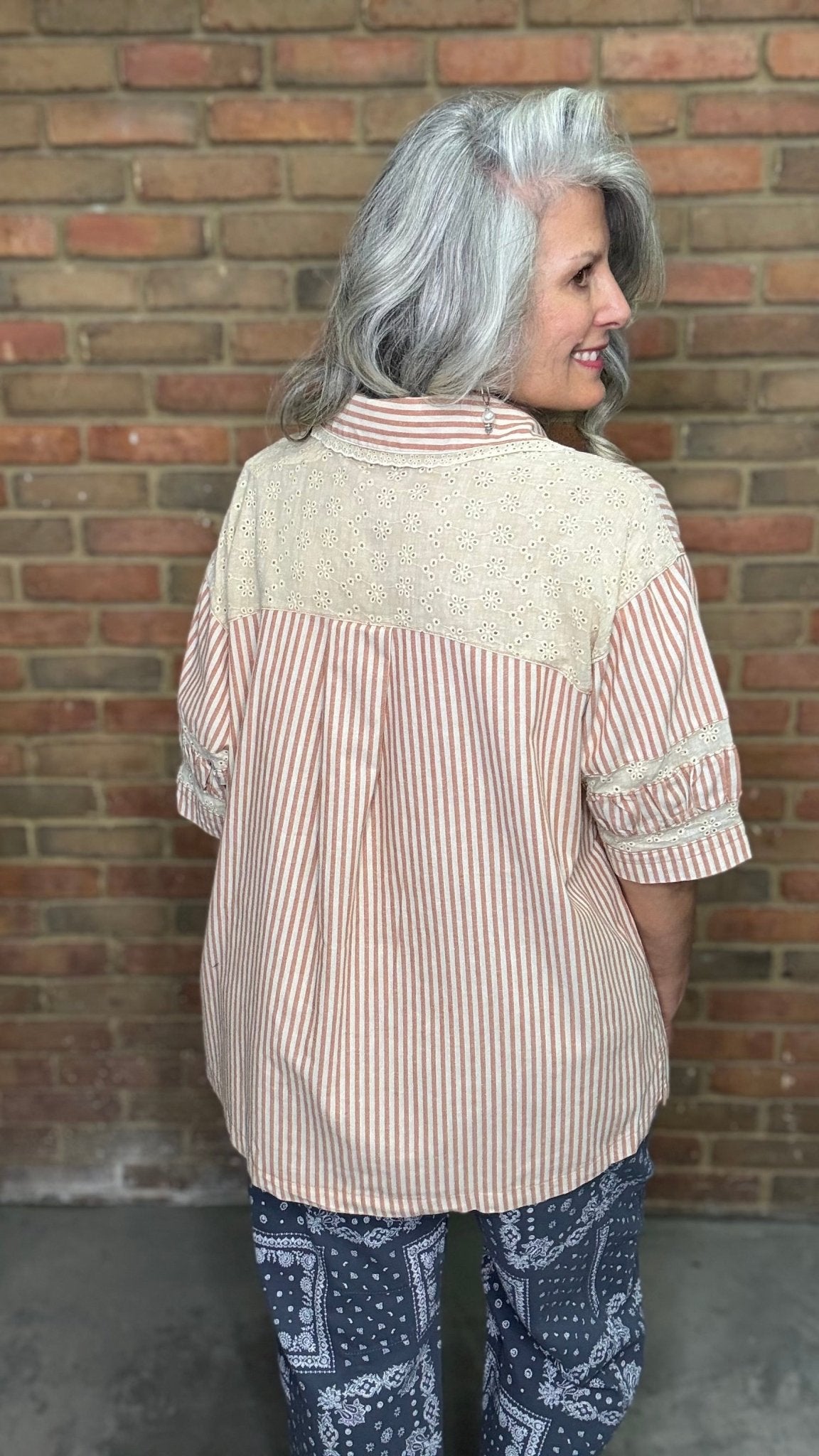 Red Striped Linen Top - Vintage Vault Boutique