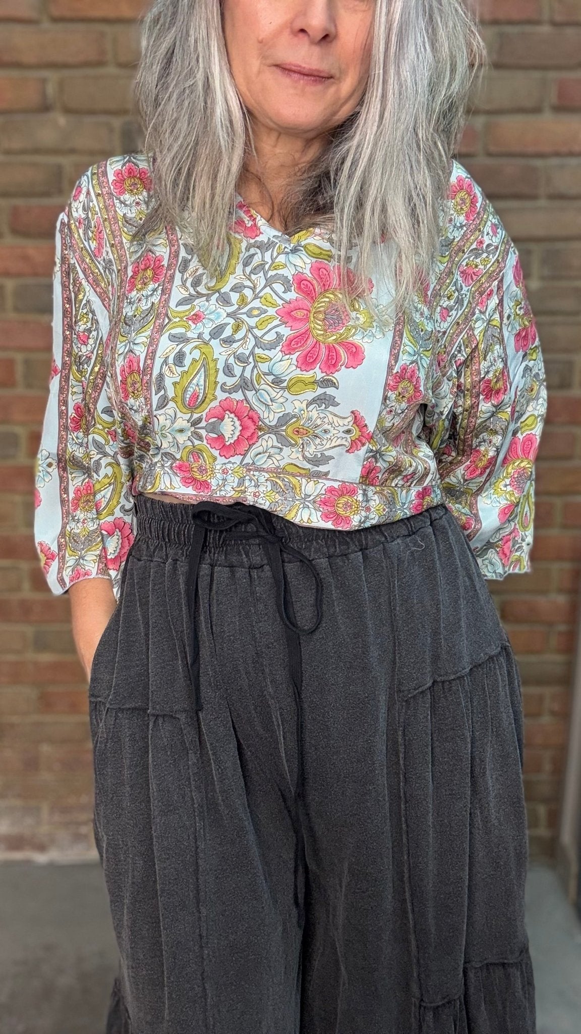 Black Tiered Side Boho Wide Leg Pant - Vintage Vault Boutique