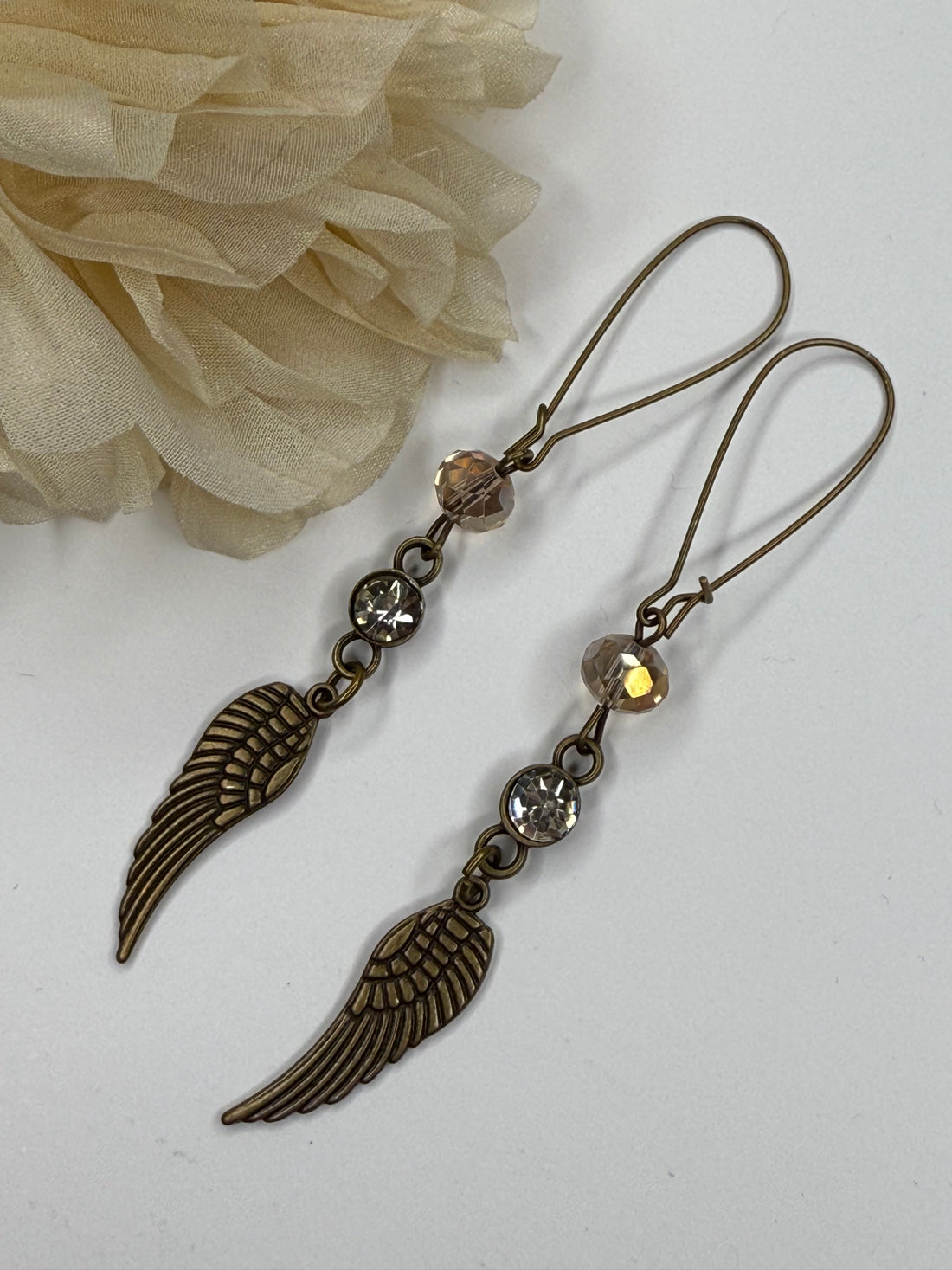 Crystal Bead and Wing Dangle Earring