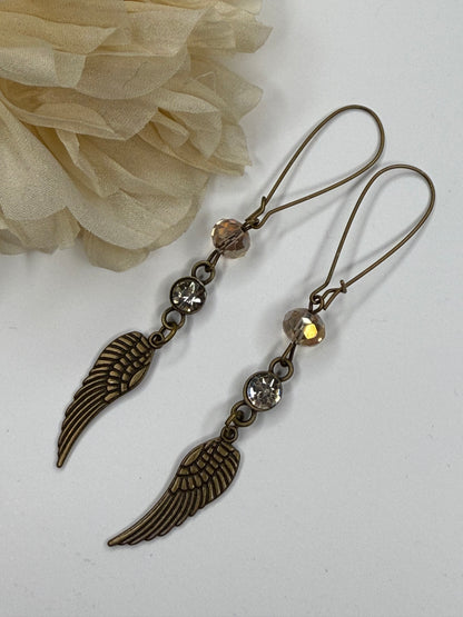 Crystal Bead and Wing Dangle Earring