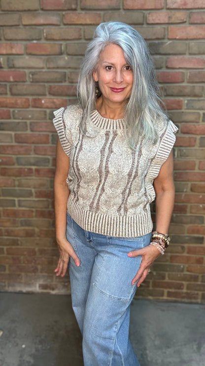 Mocha Two Tone Sweater Vest - Vintage Vault Boutique