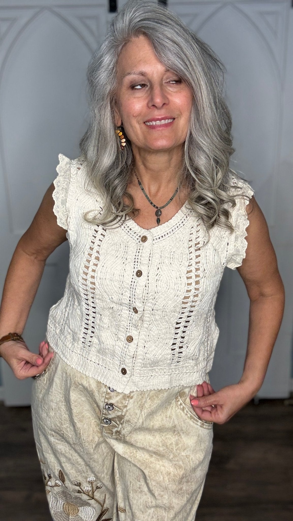 Short Crochet Vest with Buttons - Vintage Vault Boutique