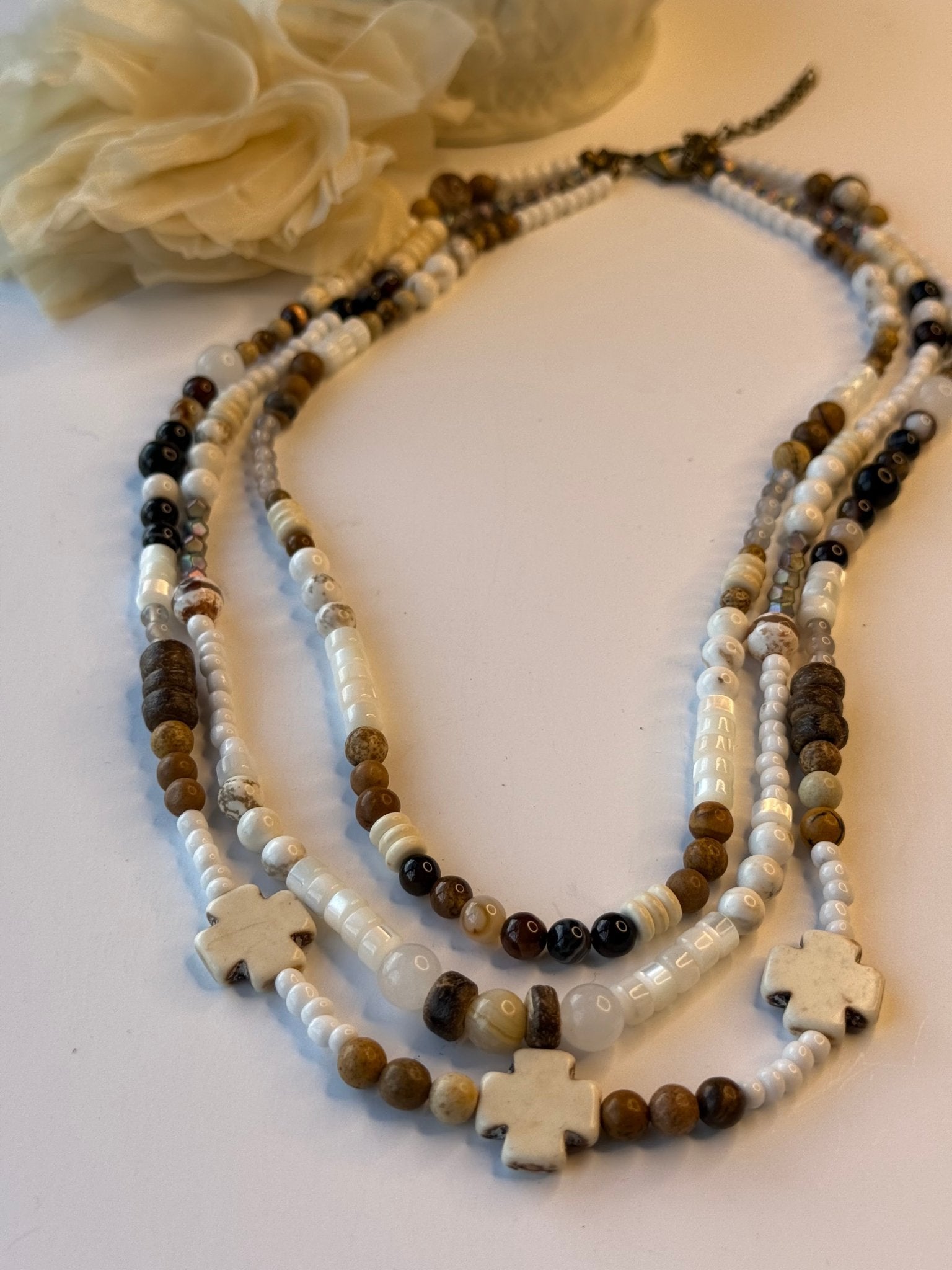 Triple Strand Mixed Stone Necklace - Vintage Vault Boutique