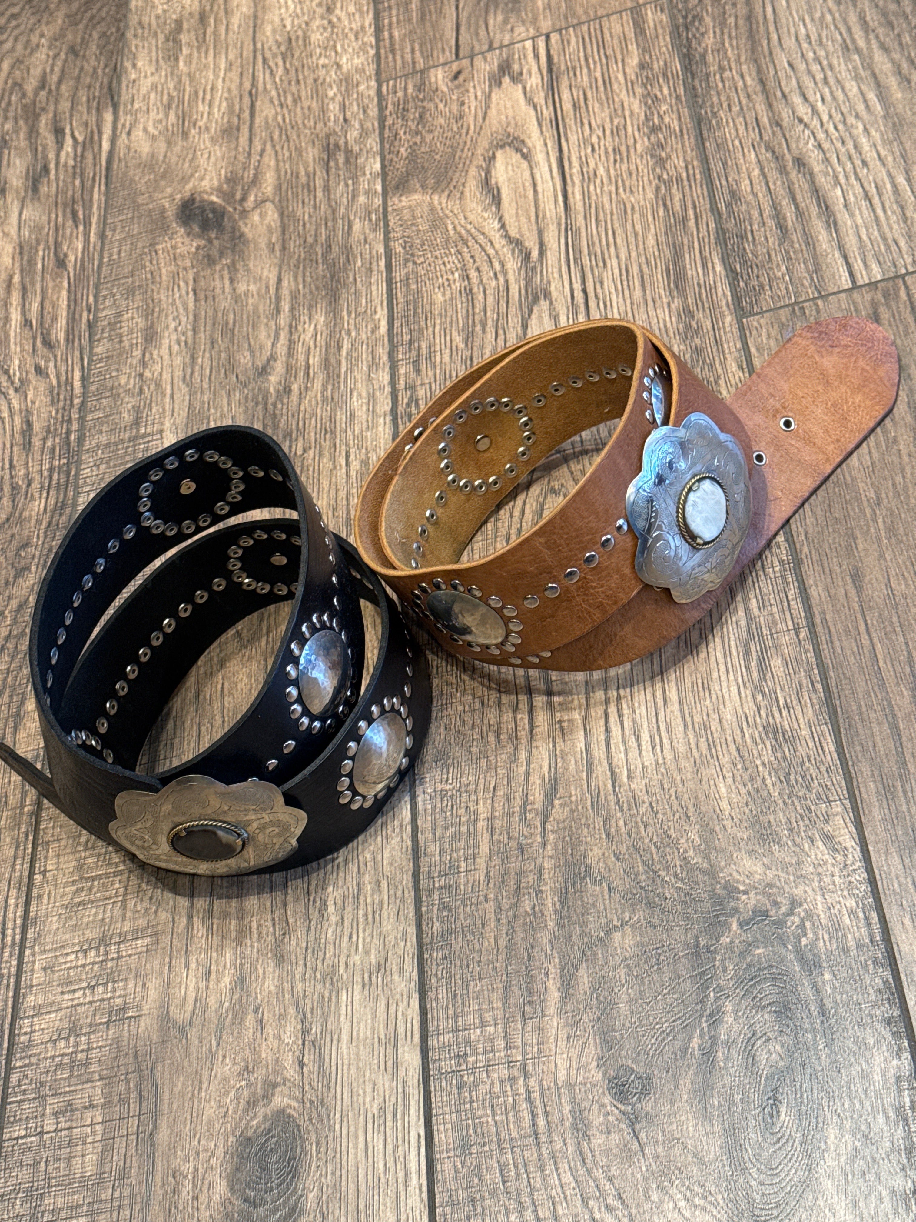 Studded and Disk Leather Belt