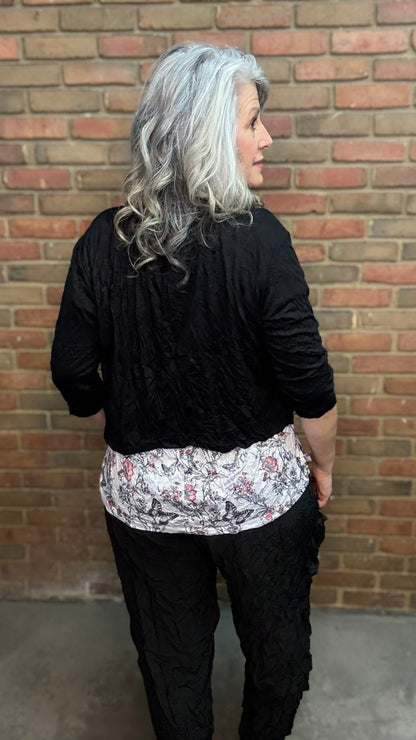 Black Solid Crinkle Tie Cardigan