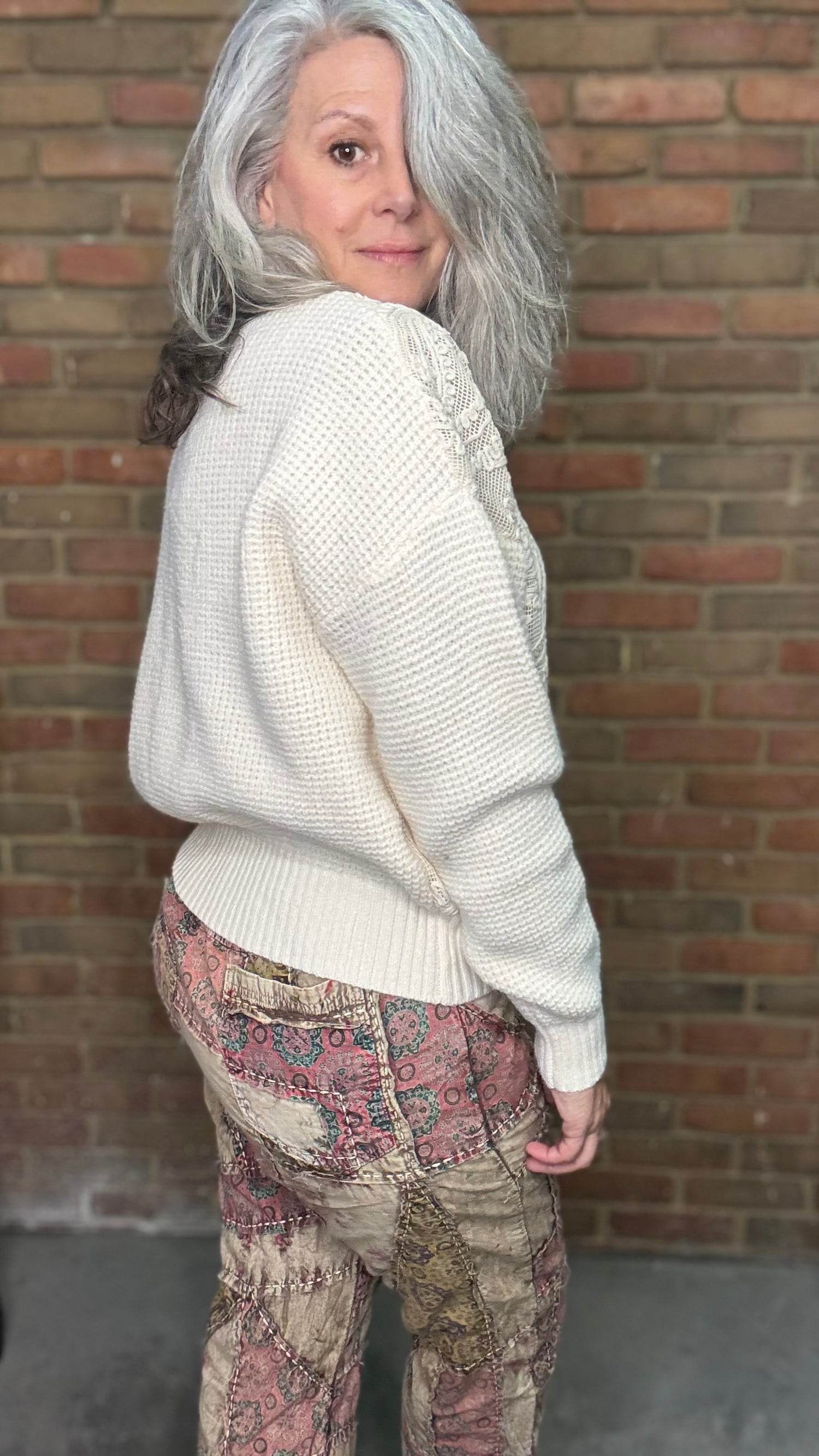 Waffle Stitch Front Paisley Sweater