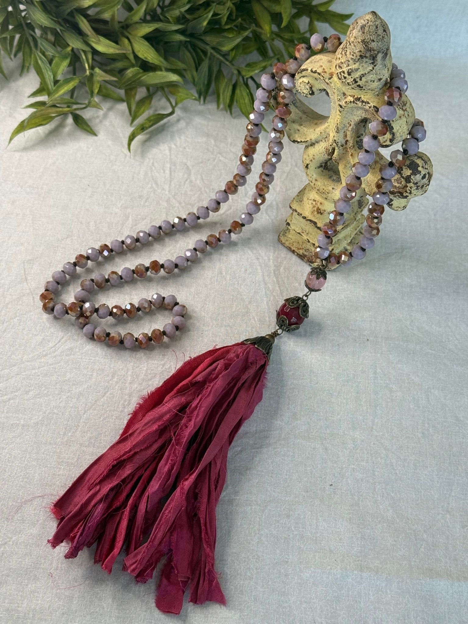 Pink Silk Ribbon Tassel Necklace - Vintage Vault Boutique