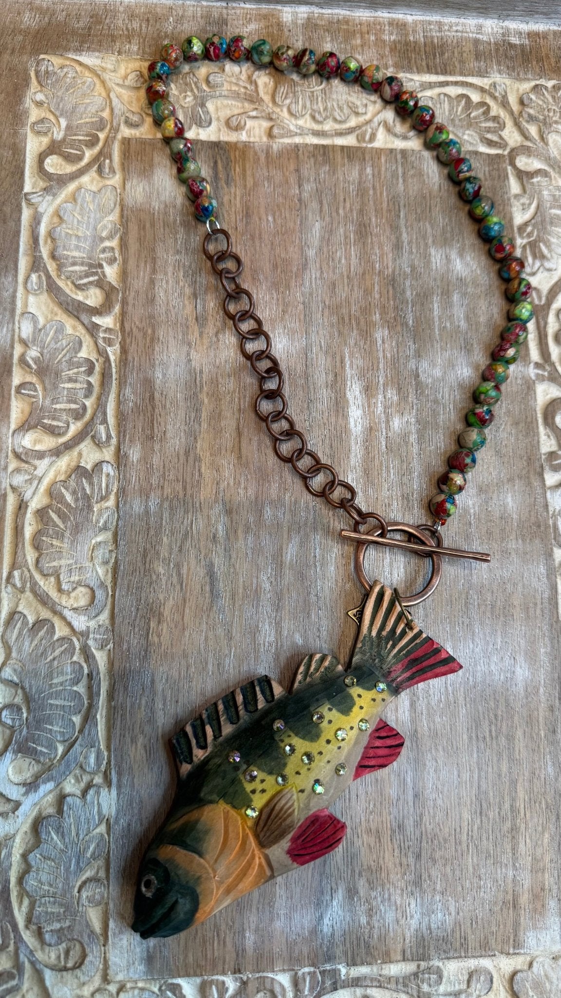 Wooden Fish Beaded Front Toggle Necklace - Vintage Vault Boutique