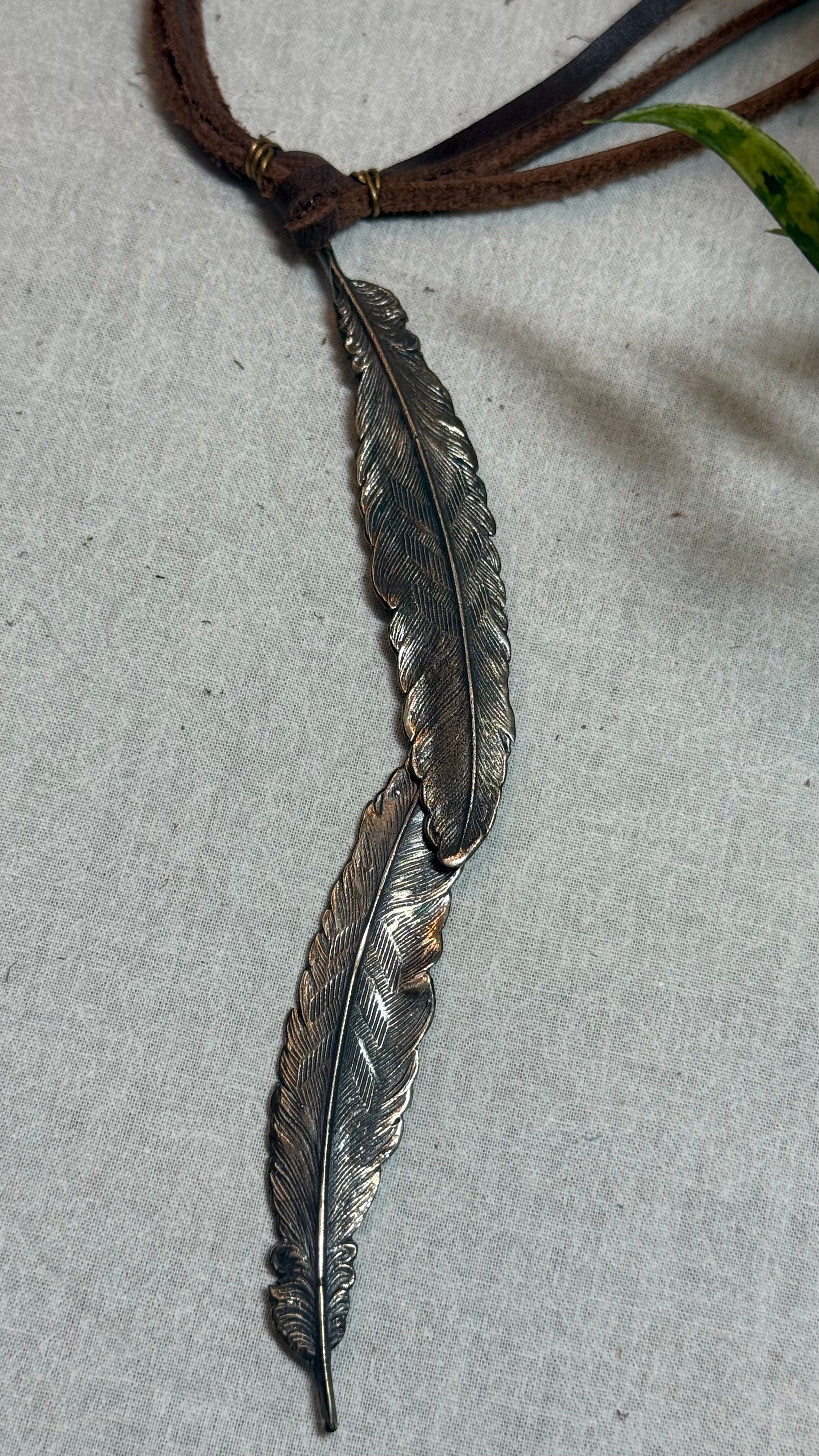 Double Feather Leather Necklace