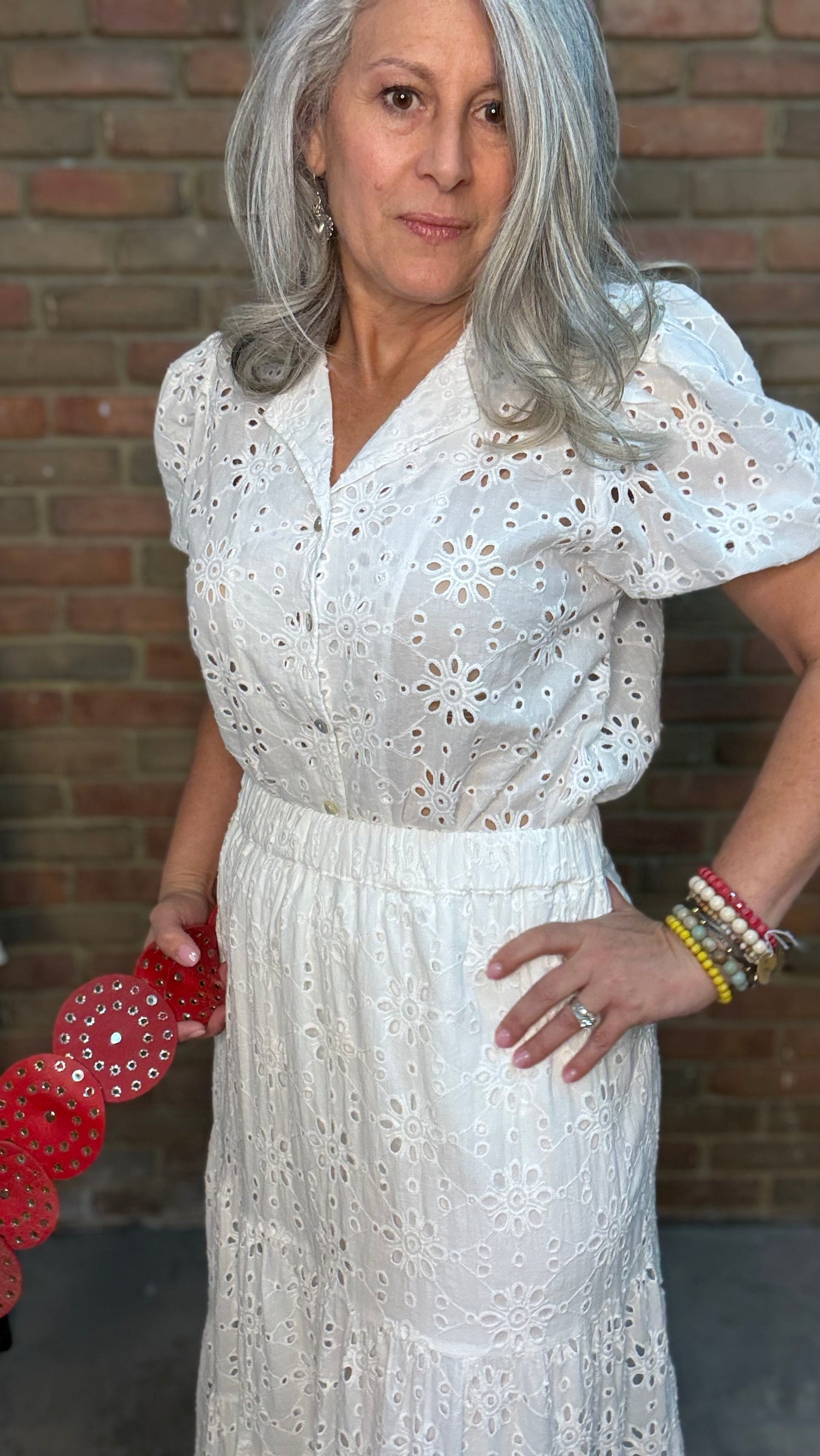 White Eyelet Tiered Skirt