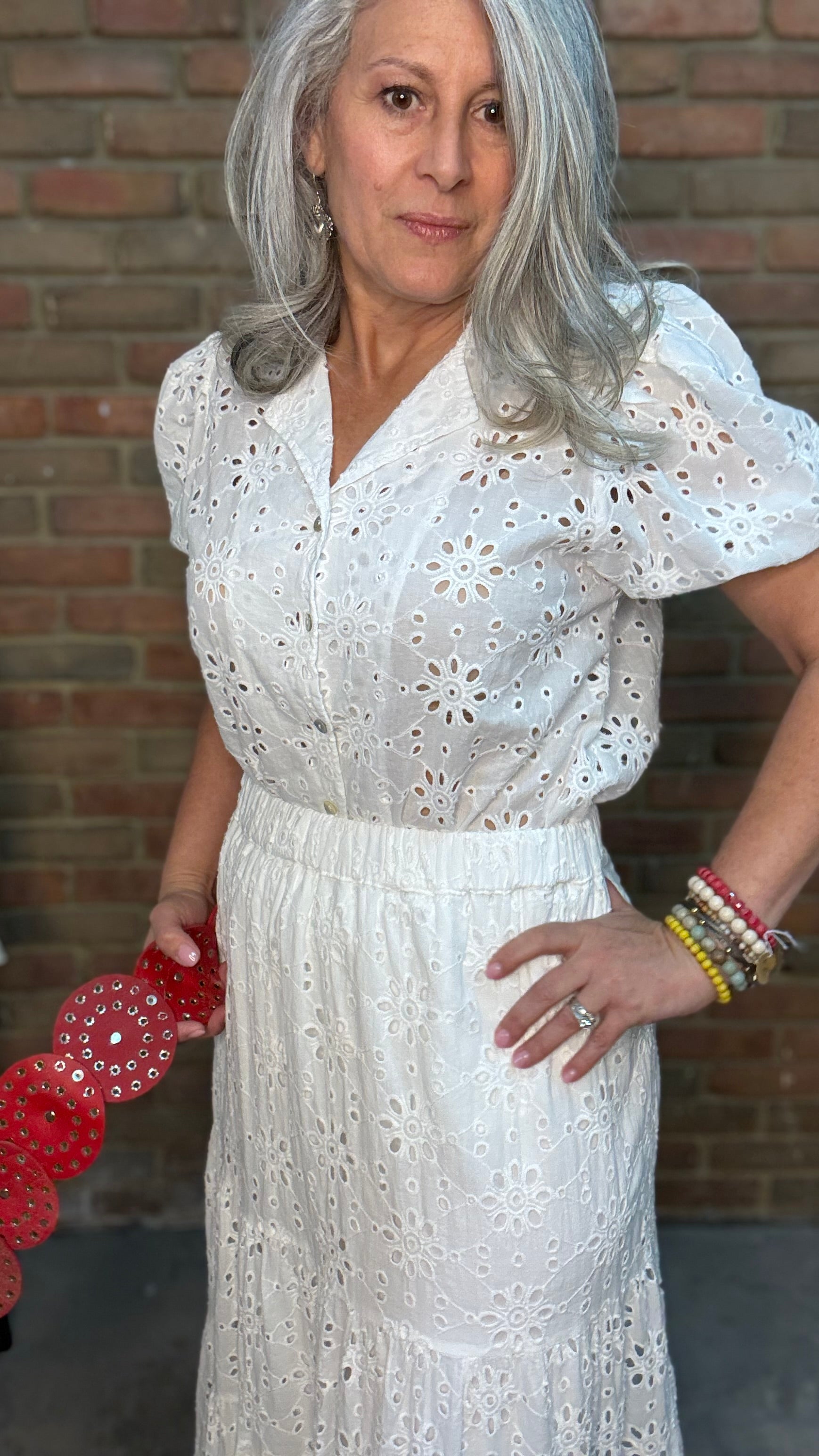 White Eyelet Tiered Skirt